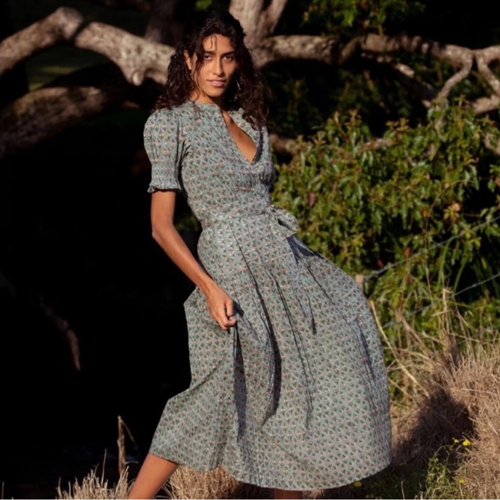 Daughters of India sage green floral Prairie dress